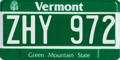 VT license plate ZHY972