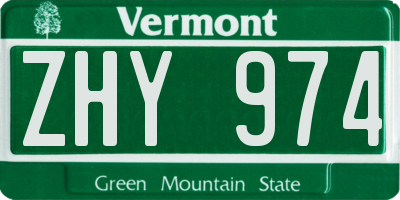 VT license plate ZHY974