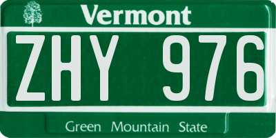 VT license plate ZHY976
