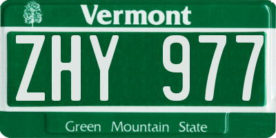 VT license plate ZHY977
