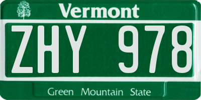 VT license plate ZHY978