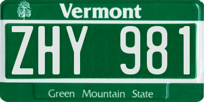 VT license plate ZHY981
