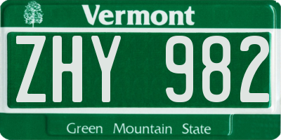 VT license plate ZHY982