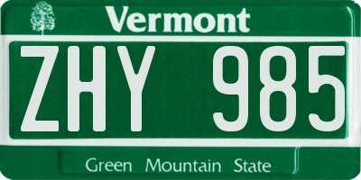 VT license plate ZHY985