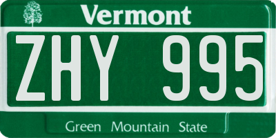 VT license plate ZHY995
