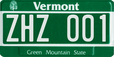 VT license plate ZHZ001
