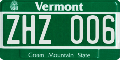 VT license plate ZHZ006