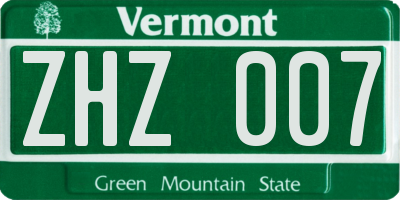 VT license plate ZHZ007