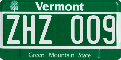 VT license plate ZHZ009