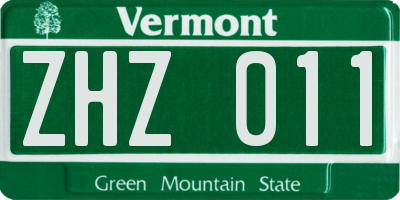 VT license plate ZHZ011