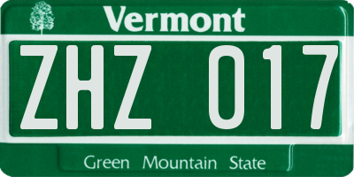 VT license plate ZHZ017