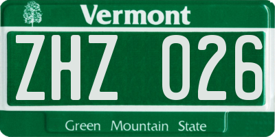 VT license plate ZHZ026