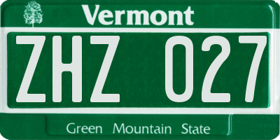 VT license plate ZHZ027