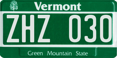 VT license plate ZHZ030