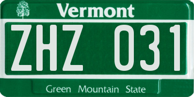 VT license plate ZHZ031