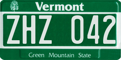 VT license plate ZHZ042