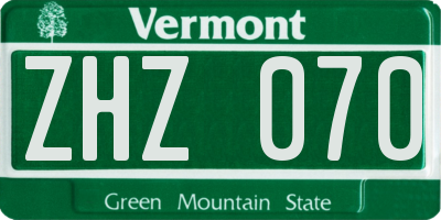 VT license plate ZHZ070