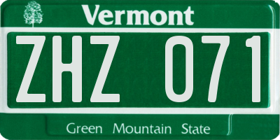VT license plate ZHZ071