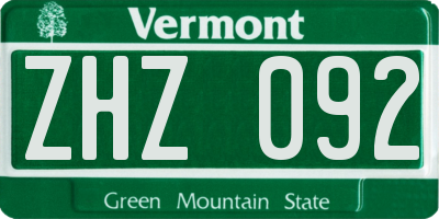 VT license plate ZHZ092
