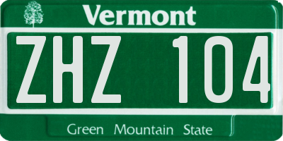 VT license plate ZHZ104
