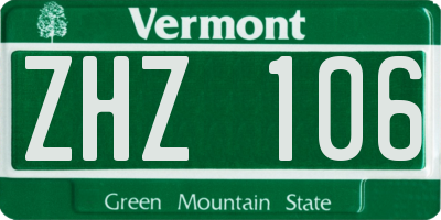 VT license plate ZHZ106