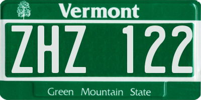 VT license plate ZHZ122