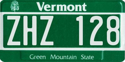 VT license plate ZHZ128