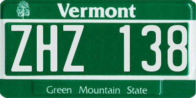 VT license plate ZHZ138