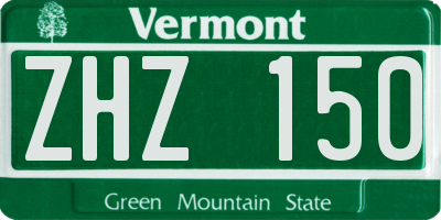 VT license plate ZHZ150
