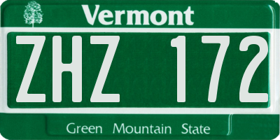 VT license plate ZHZ172