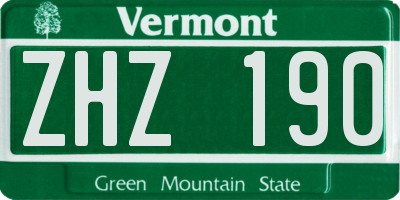 VT license plate ZHZ190