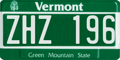 VT license plate ZHZ196