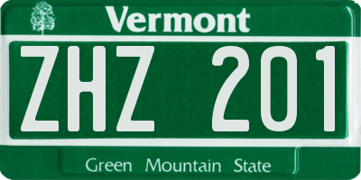 VT license plate ZHZ201