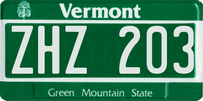 VT license plate ZHZ203