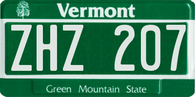 VT license plate ZHZ207