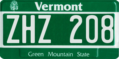 VT license plate ZHZ208