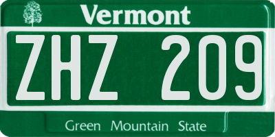 VT license plate ZHZ209
