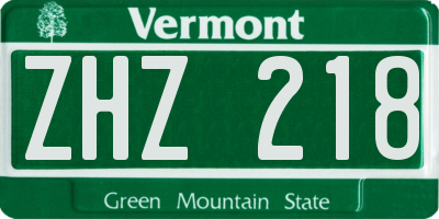 VT license plate ZHZ218