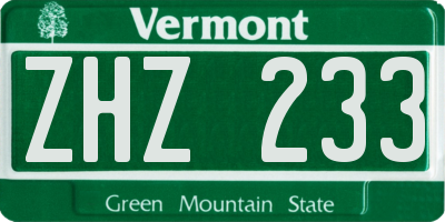 VT license plate ZHZ233