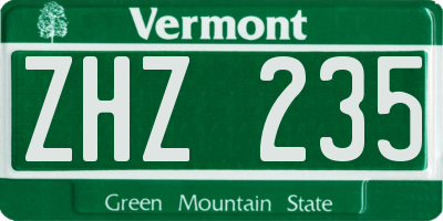 VT license plate ZHZ235