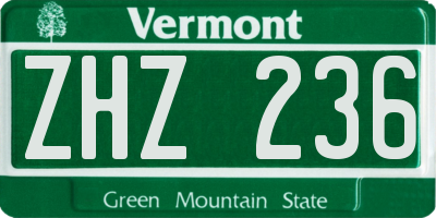 VT license plate ZHZ236
