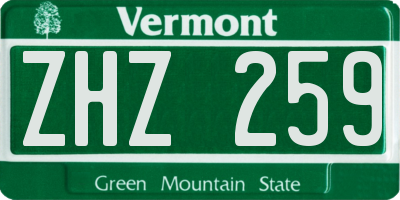 VT license plate ZHZ259