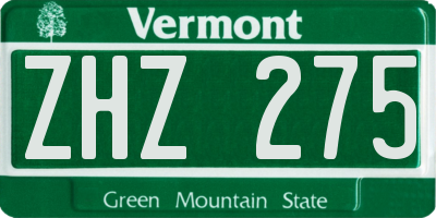 VT license plate ZHZ275