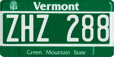VT license plate ZHZ288