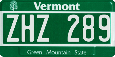 VT license plate ZHZ289