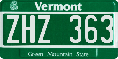 VT license plate ZHZ363