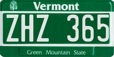 VT license plate ZHZ365