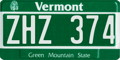VT license plate ZHZ374