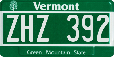 VT license plate ZHZ392