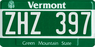 VT license plate ZHZ397